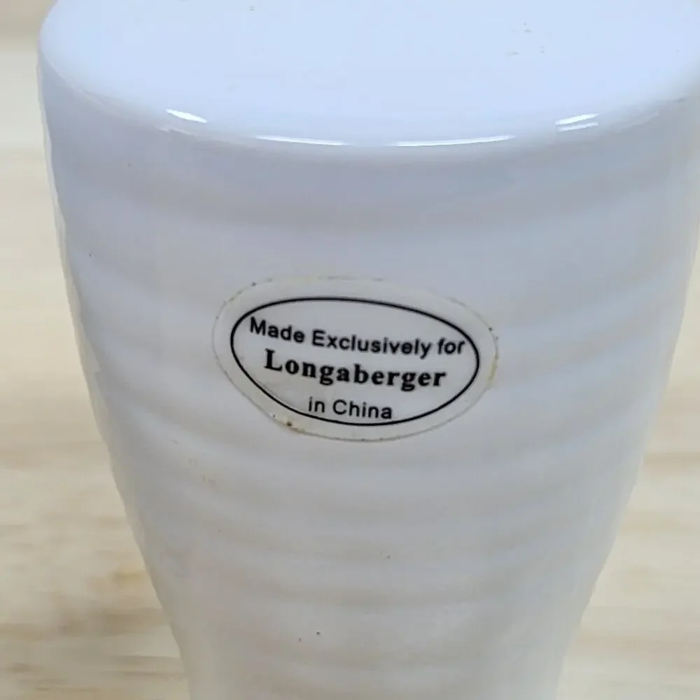 Longaberger White Traditions Salt & Pepper Shakers Set Ribbed Ceramic Microwave